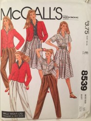 8539 MCCALLS 1983 MS JACKET, SHORT SLEEVE SHIRT, CIRCLE TIE SKIRT, PANTS PATTERN 10